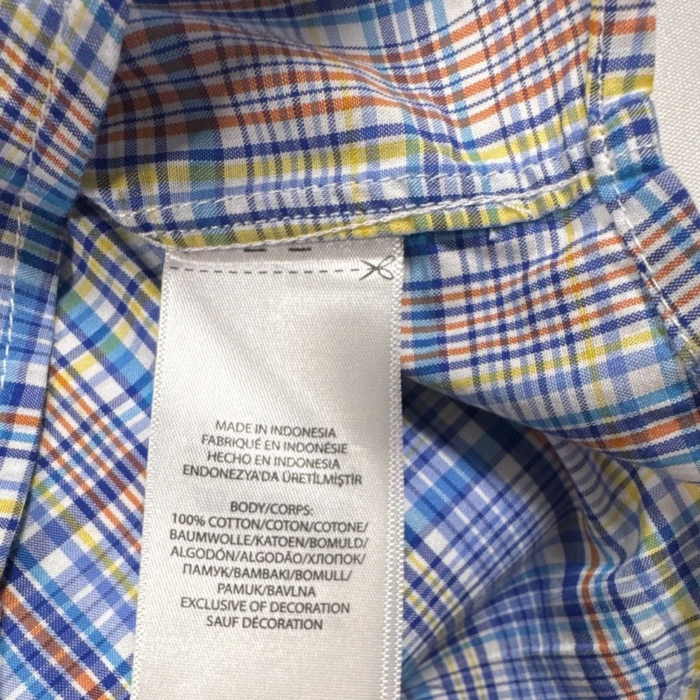 Ralph Lauren Mens XL 18-20 Blue Plaid Woven Cotton Button Front Shirt